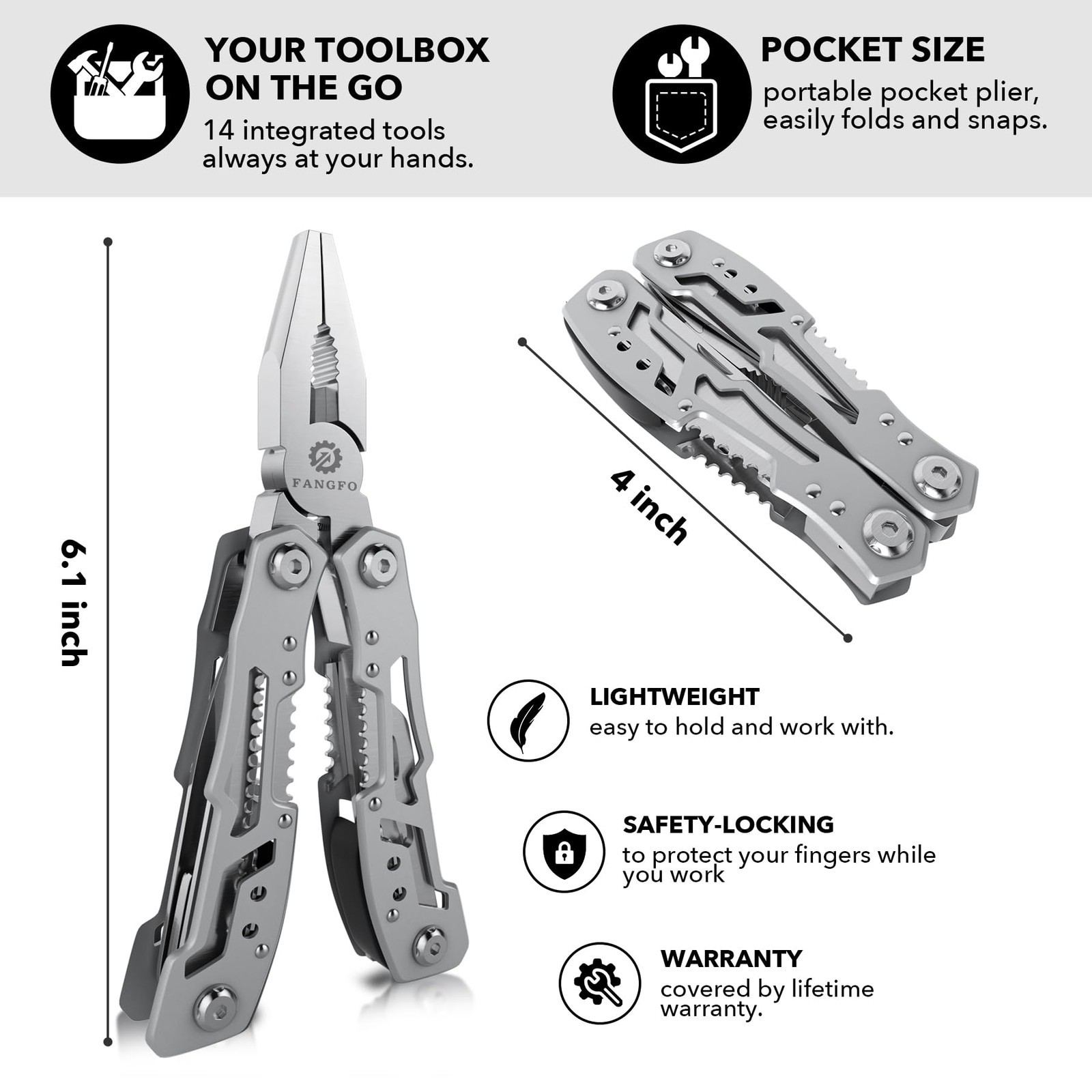 14In1 Multitool Pliers，Premium Portable Multi Tool ，with Safety Locking Profe…