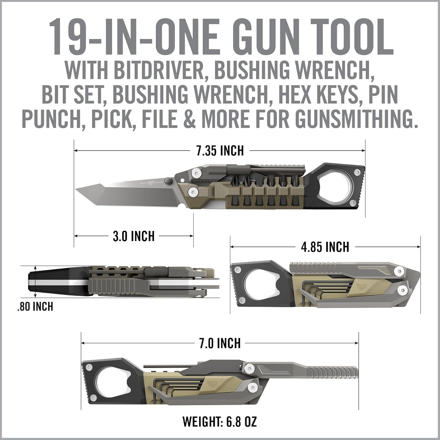 19-in-1 Stainless Steel Pistol Tool for Gun Maintenance & Takedown Essentials