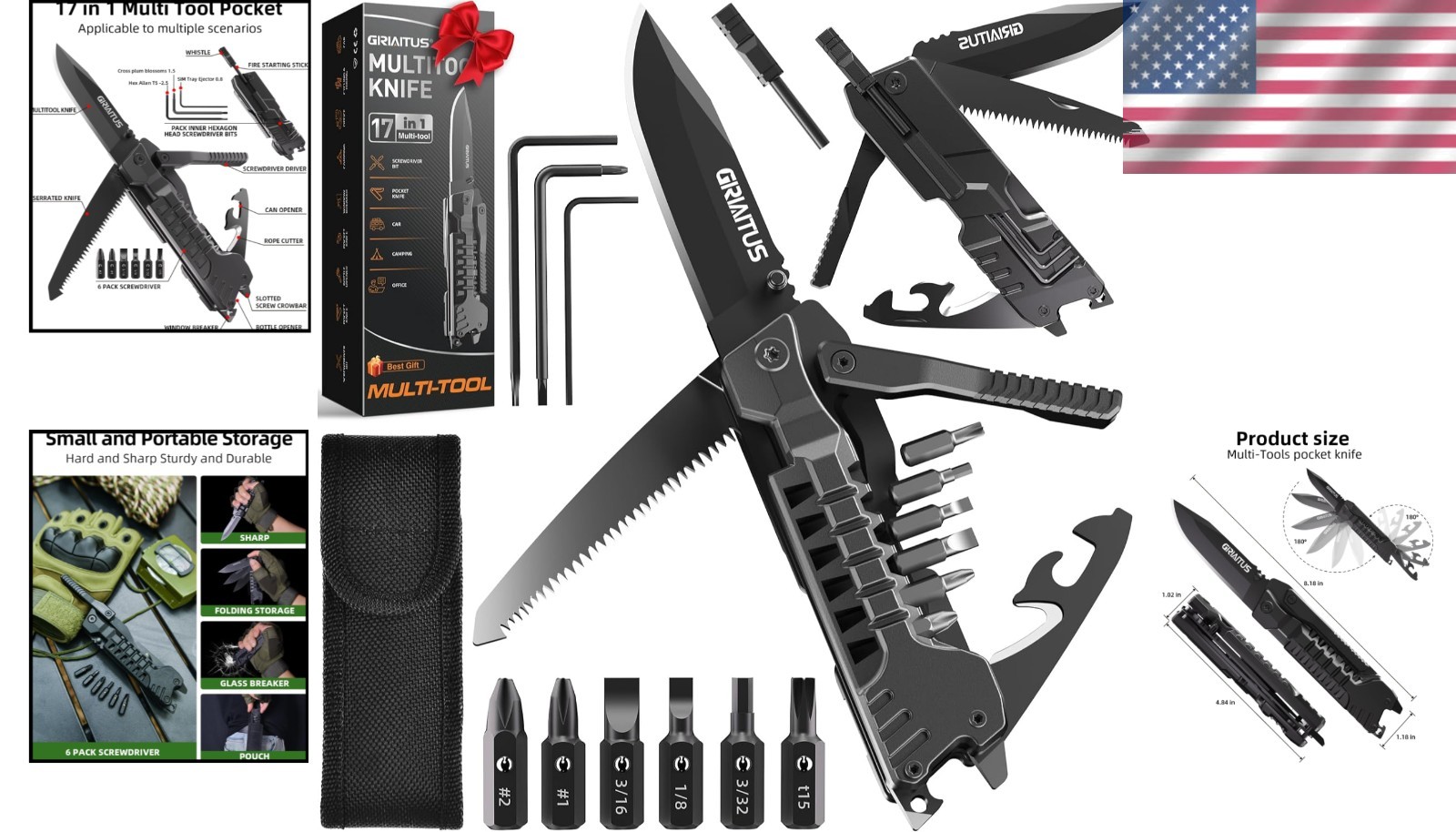 Multitool Knife 17-in-1: Lightweight Camping Essential with Comfortable Grip