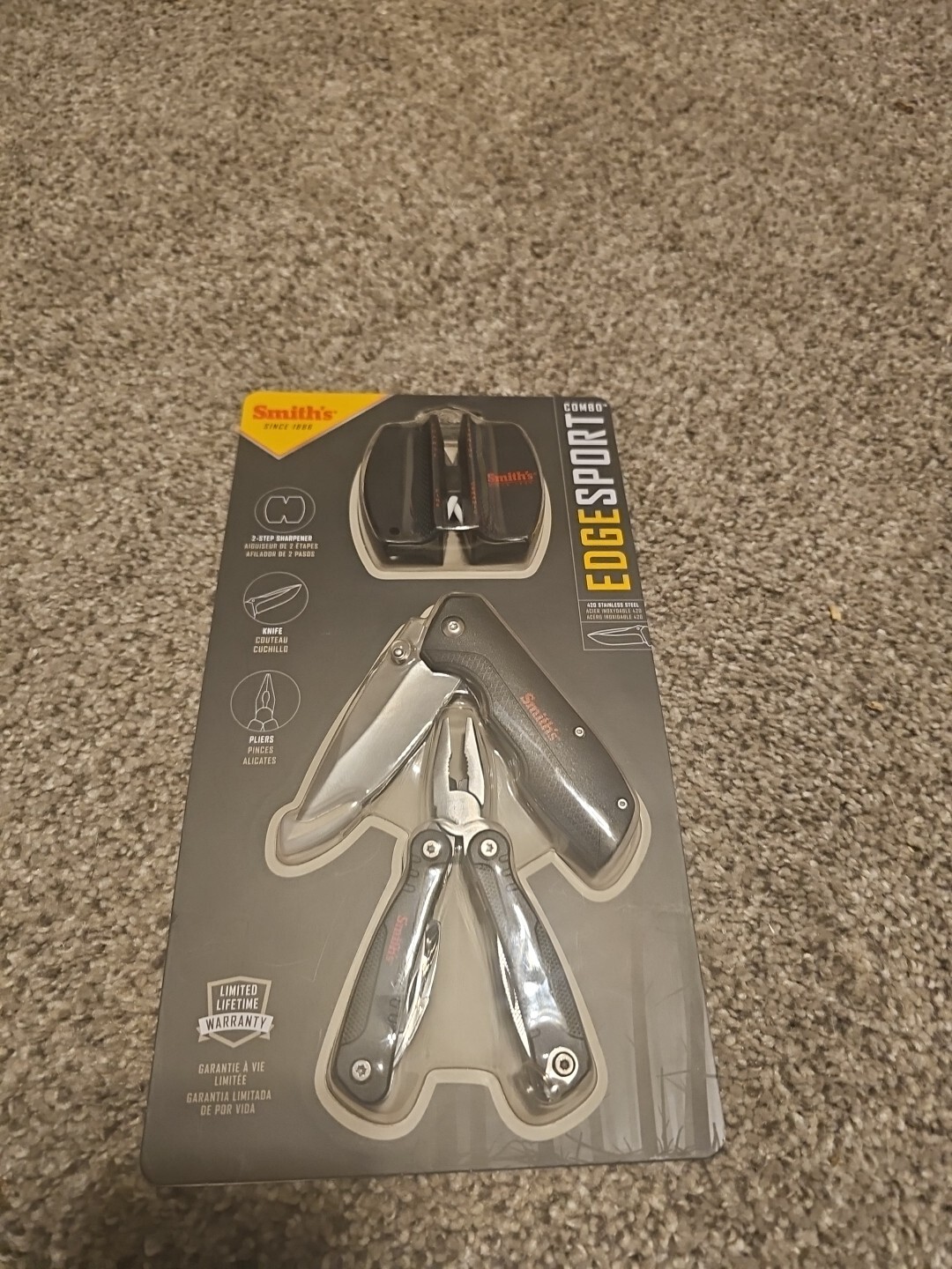 NIB Sealed Smith’s Combo Edge Sport: Knife/ 2-Step Sharpener/ Pliers Knife Set