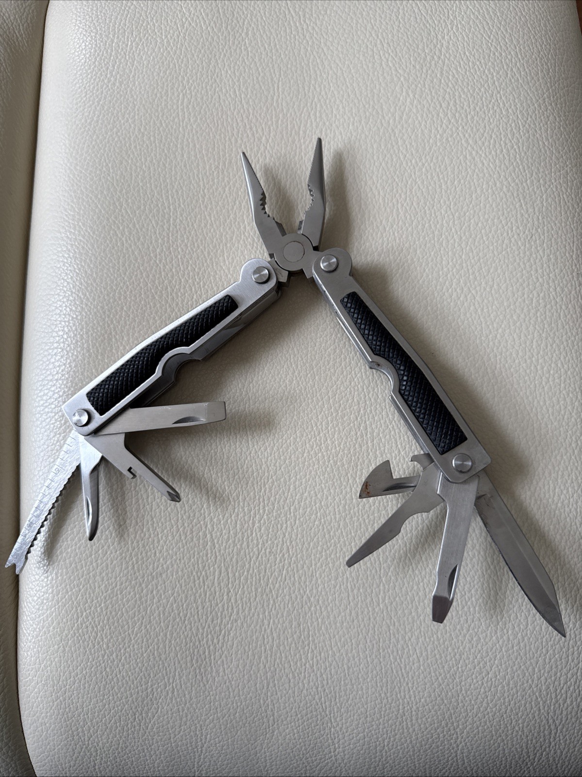 12-in-1 Stainless Steel Multitool with Rubber Handle