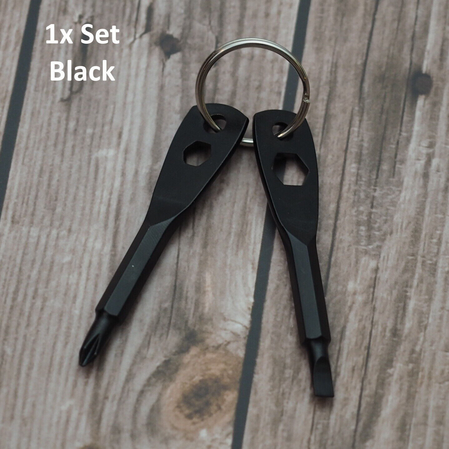 5pcs – Screwdriver Keychain Set EDC Pocket Tool Hex Nut Wrench Key Ring – Black