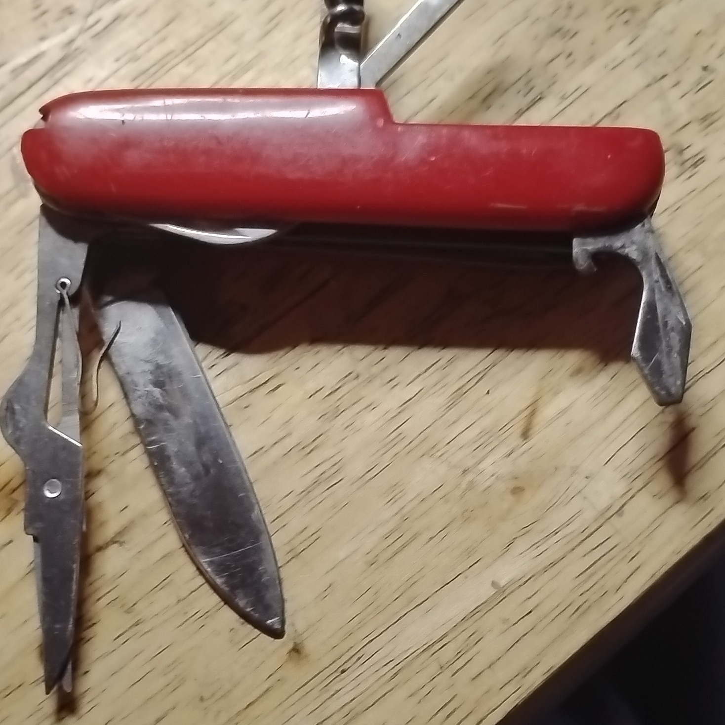 Red Multi-Tool Pocket Knife w/ Scissors & Nail File, Stainless Straight Edge