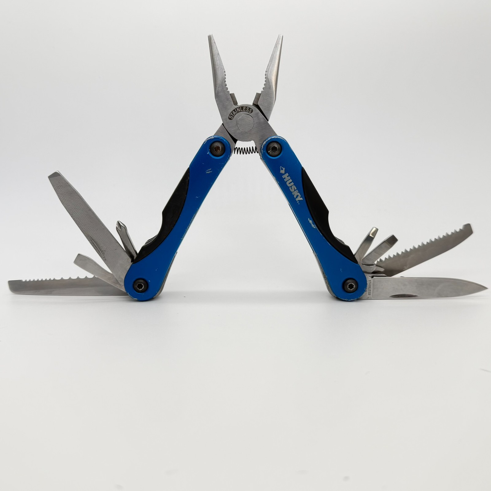 Husky 13-in-1 Tactical Multi-Tool Blue Anodized Aluminum Handle Folding Pliers