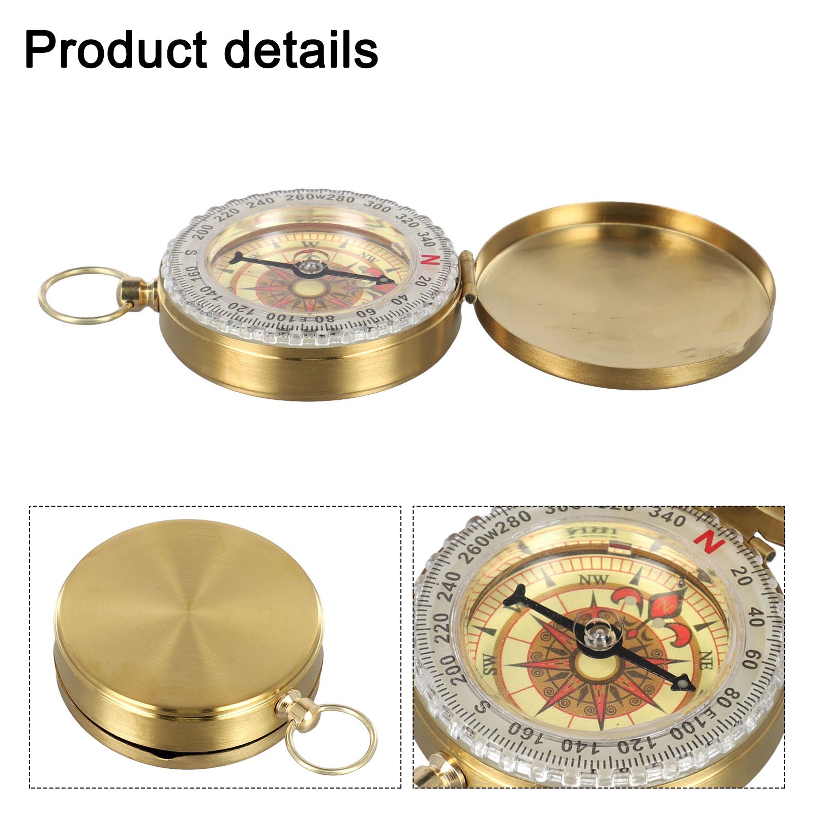 Hiking Pocket Brass Golden for Compass Portable Noctilucent for Compass