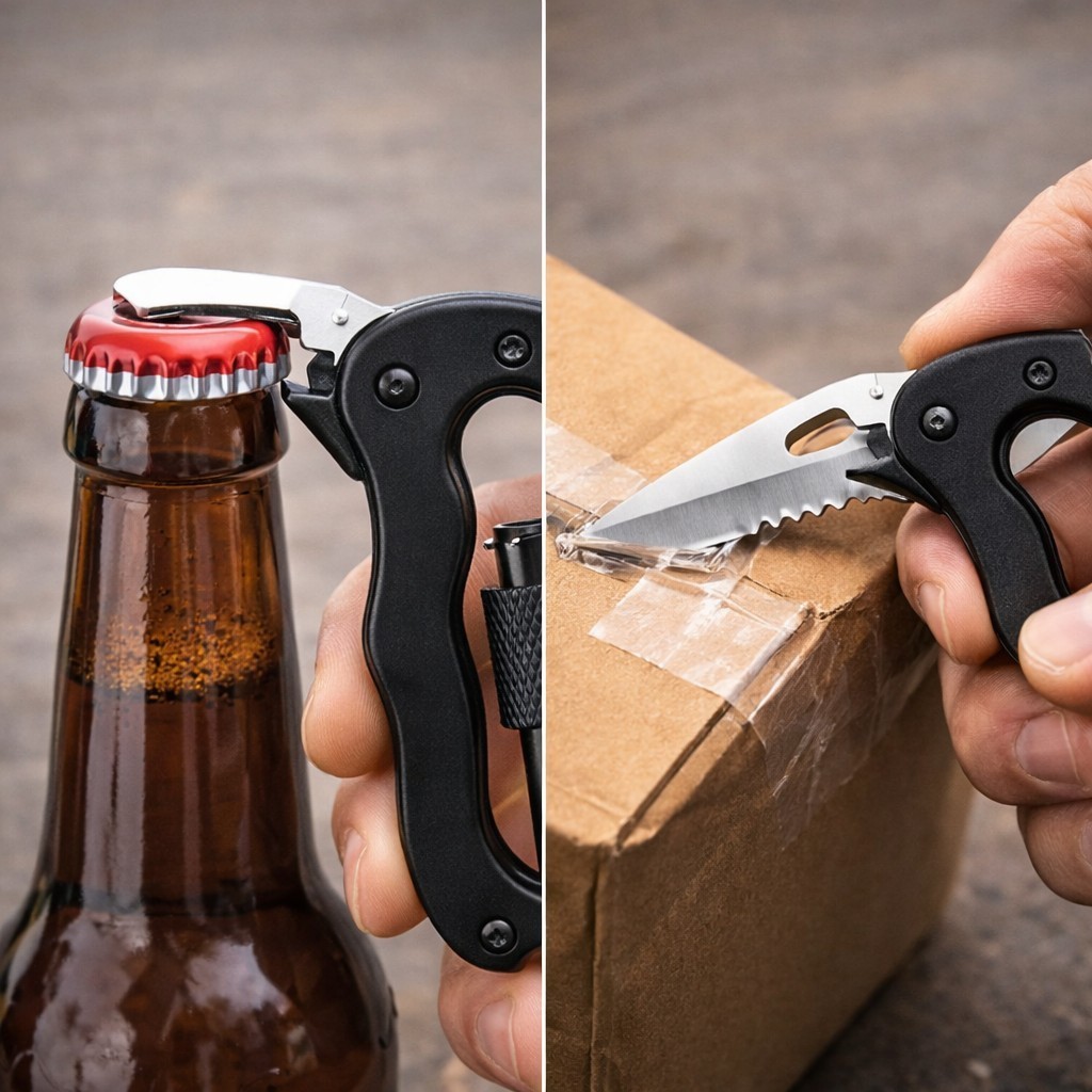 Backpack Clip Carabiner Multitool Keychain Knife Opener Glass Breaker