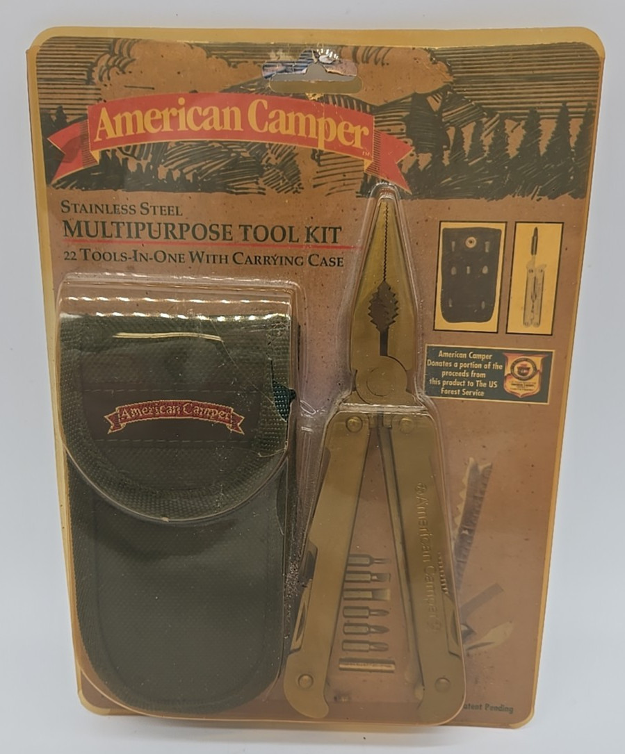 Vintage American Camper Stainless Steel Multi Tool Nylon Case & Bits NOS