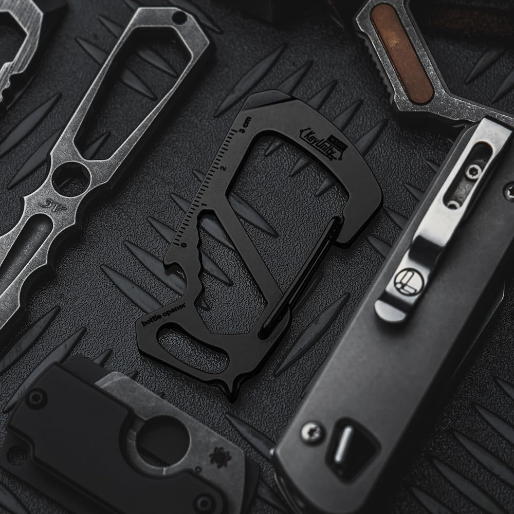 KS00BK Carabiner Clip Multitool Stainless Steel 7 Tools in 1, Quick Release Clas