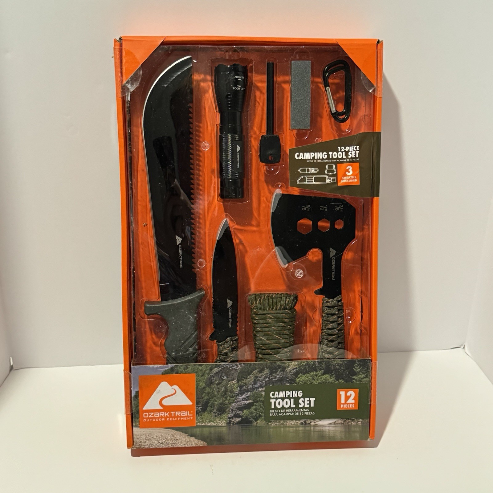 New OZARK TRAIL 12 – Piece Camping Tool Set – Knifes Axe Sheaths Survival
