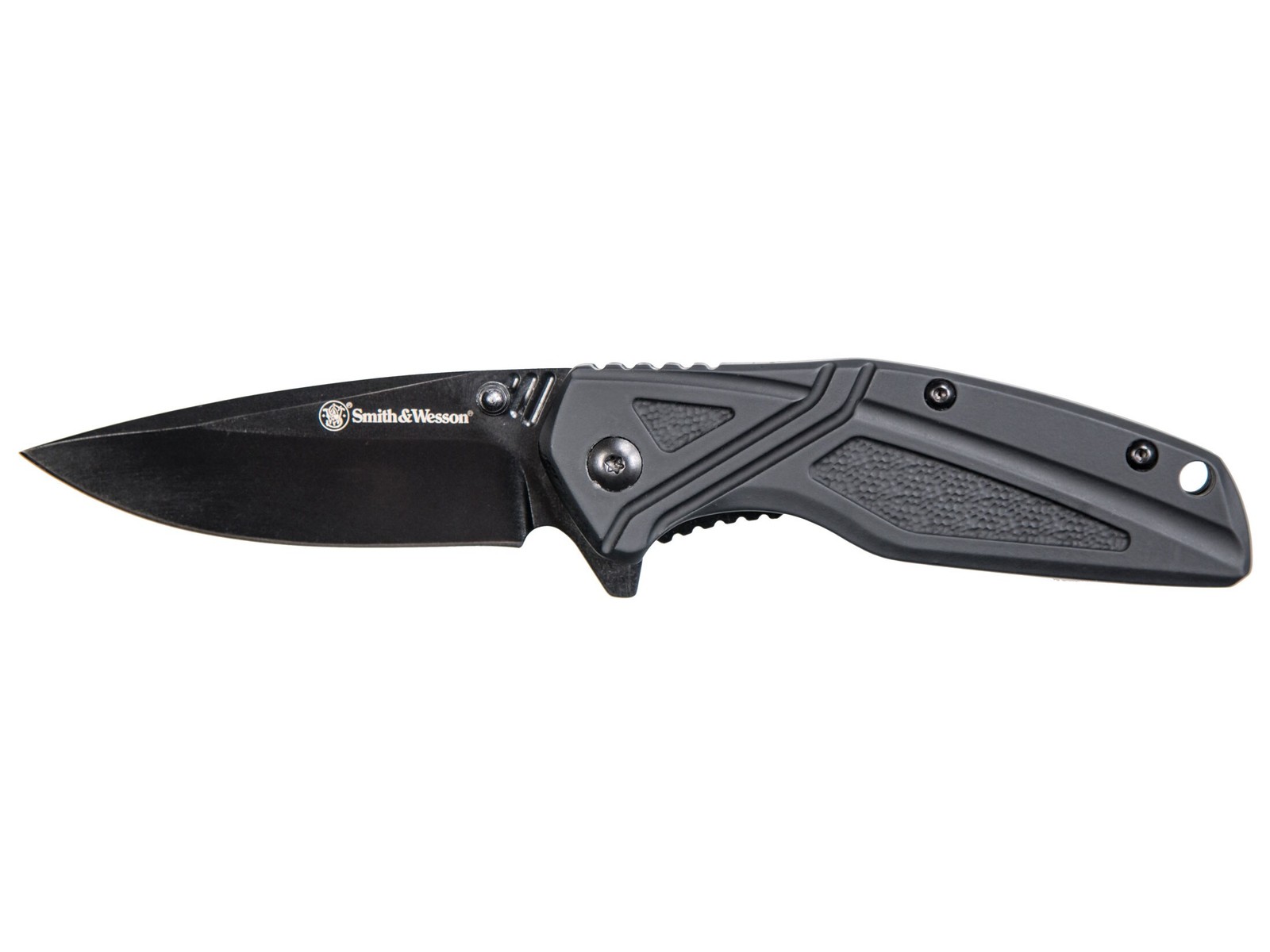 Smith & Wesson 1101 Pocket Knife 3″ Drop Point 8Cr13MoV Black Oxide Blade Rubber