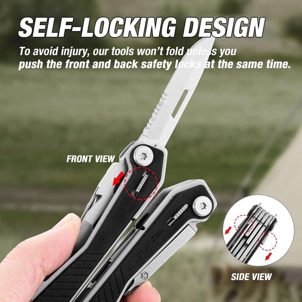 Flissa 16 In 1 Multi Tool Pliers Portable Survival Outdoor Compact Folding Knife