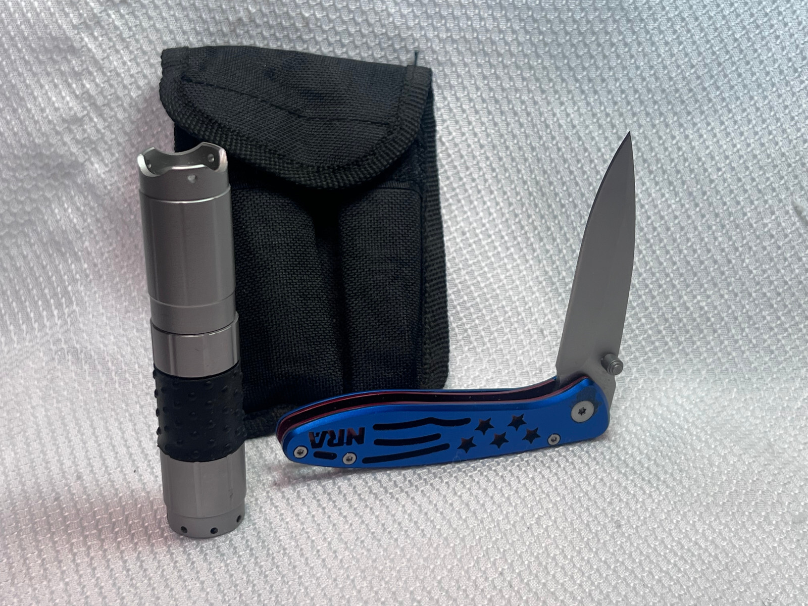 Camping Survivalist Lot NRA Flashlight Knife Multi tool & Folding HOBO Utensil