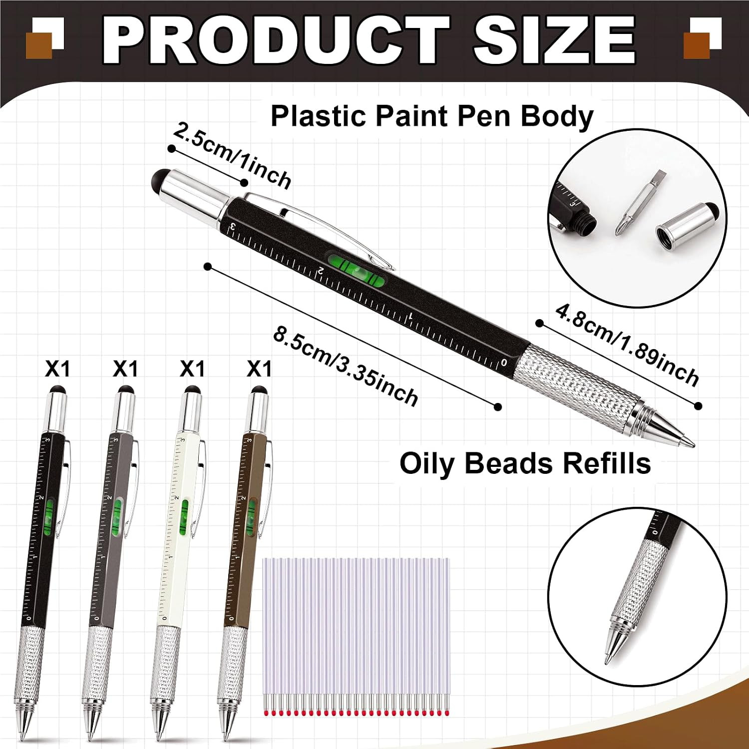 4 Pcs 6 in 1 Multitool Pen Gift for Men Multi Tool Pen with Ruler Level Screwdri