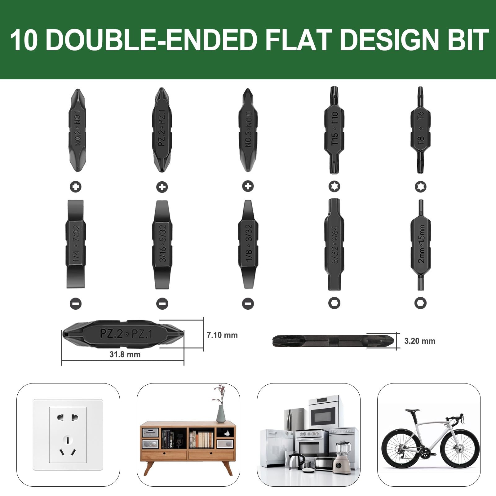 , Bit Kit, 10 Double-Ended Screwdriver Bit Set for Multi-Tools, Pocket Tool E…
