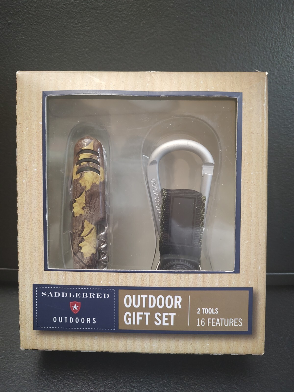 SADDLEBRED OUTDOORS GIFT SET COMPASS Carabiner, Multi tool Knife 16 Feature