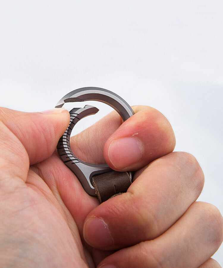Titanium Alloy + Leather Keychain Portable Removable Key Ring Pendant EDC Tool