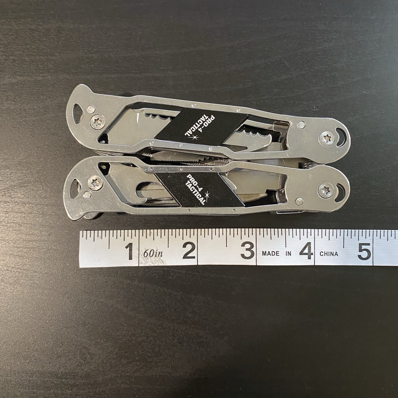 PRO-4 TACTICAL 9-in-1 Multi-Tool Silver Black Stainless Steel With Sheath