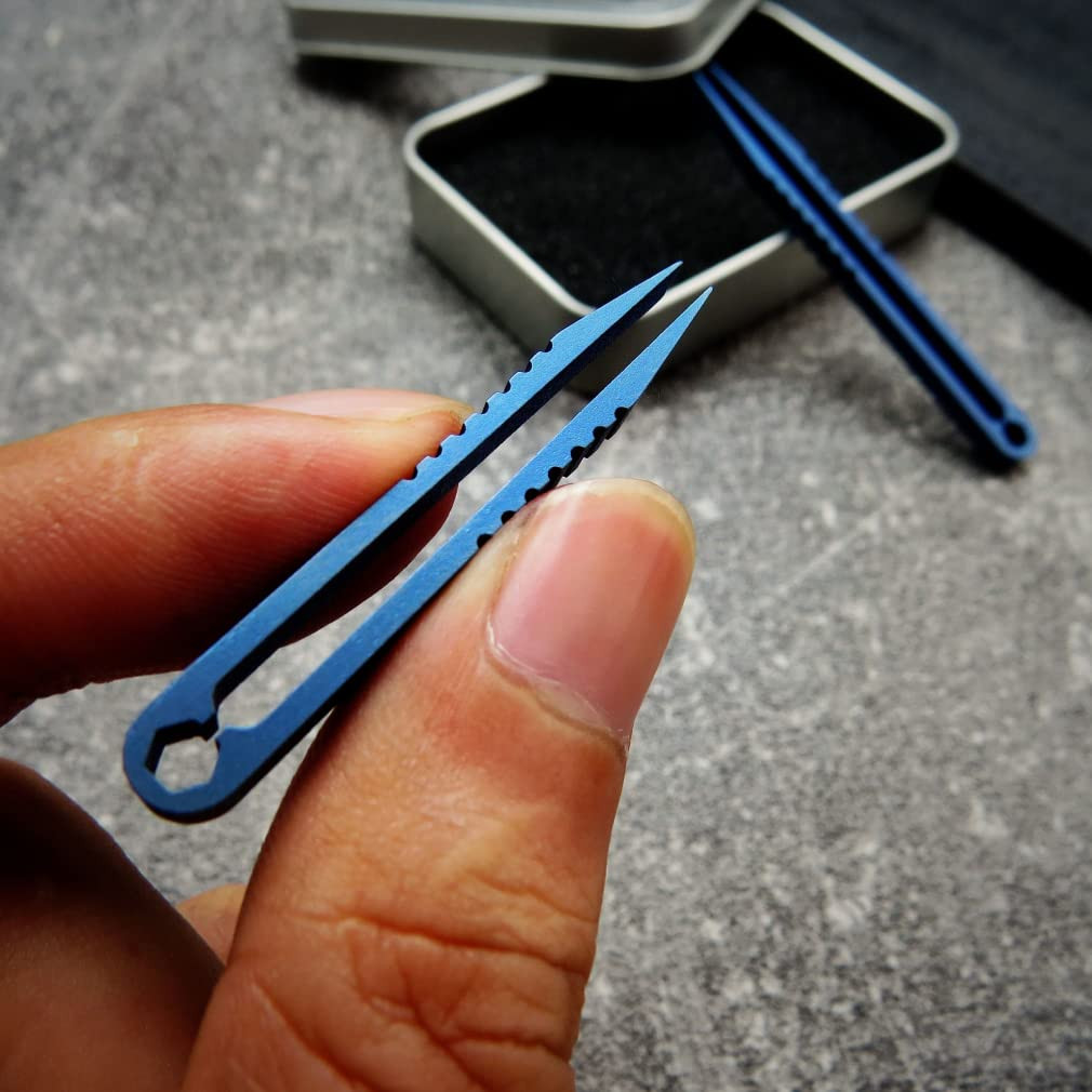 Canku 2Pcs Mini Tweezers Titanium Portable Titanium Alloy EDC Tweezers Survival