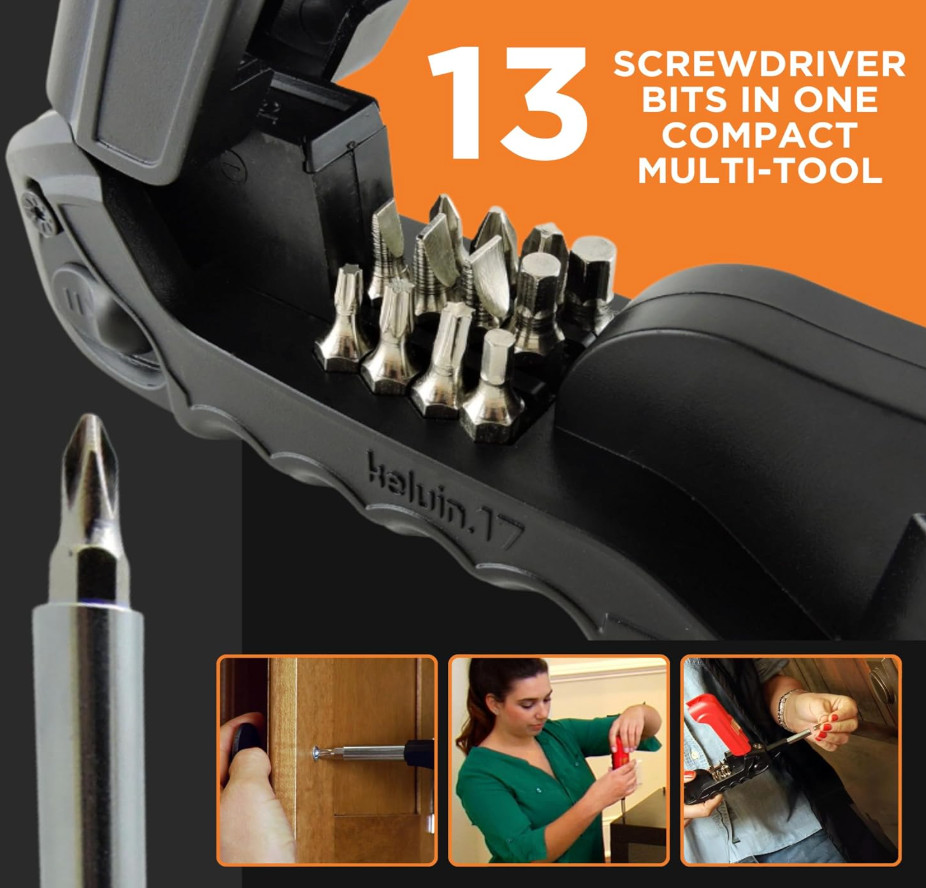 Kelvin Tools Kelvin 17 – The Everyday Multi-Tool with Flashlight, Red/Black
