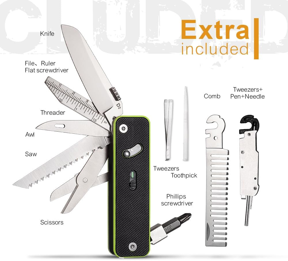 S503G 9 in 1 Mini Multi Tool EDC Pocket Knife Multitool with G10 Handle,Scissors