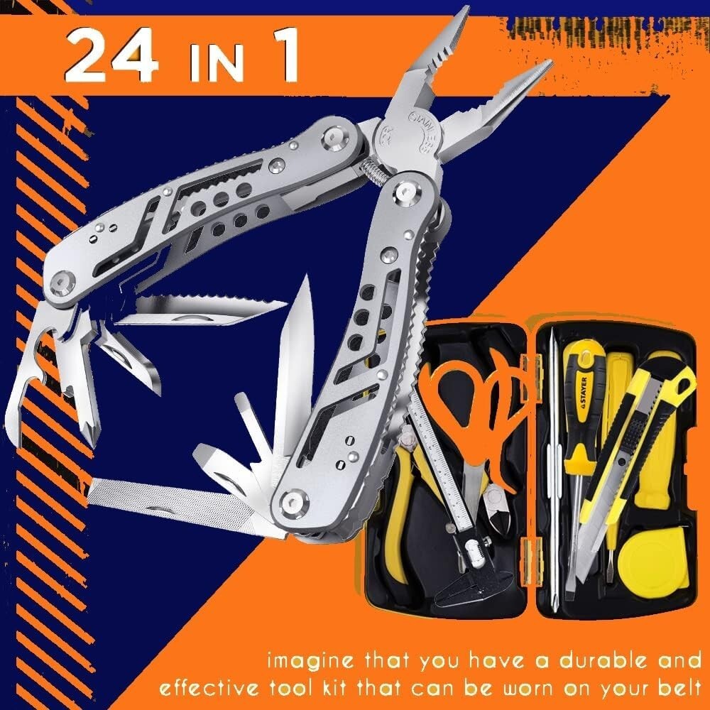 Multitool 24 In1 Mini Tools Knife Pliers +11 Bits Multi Tool All in One St.Steel