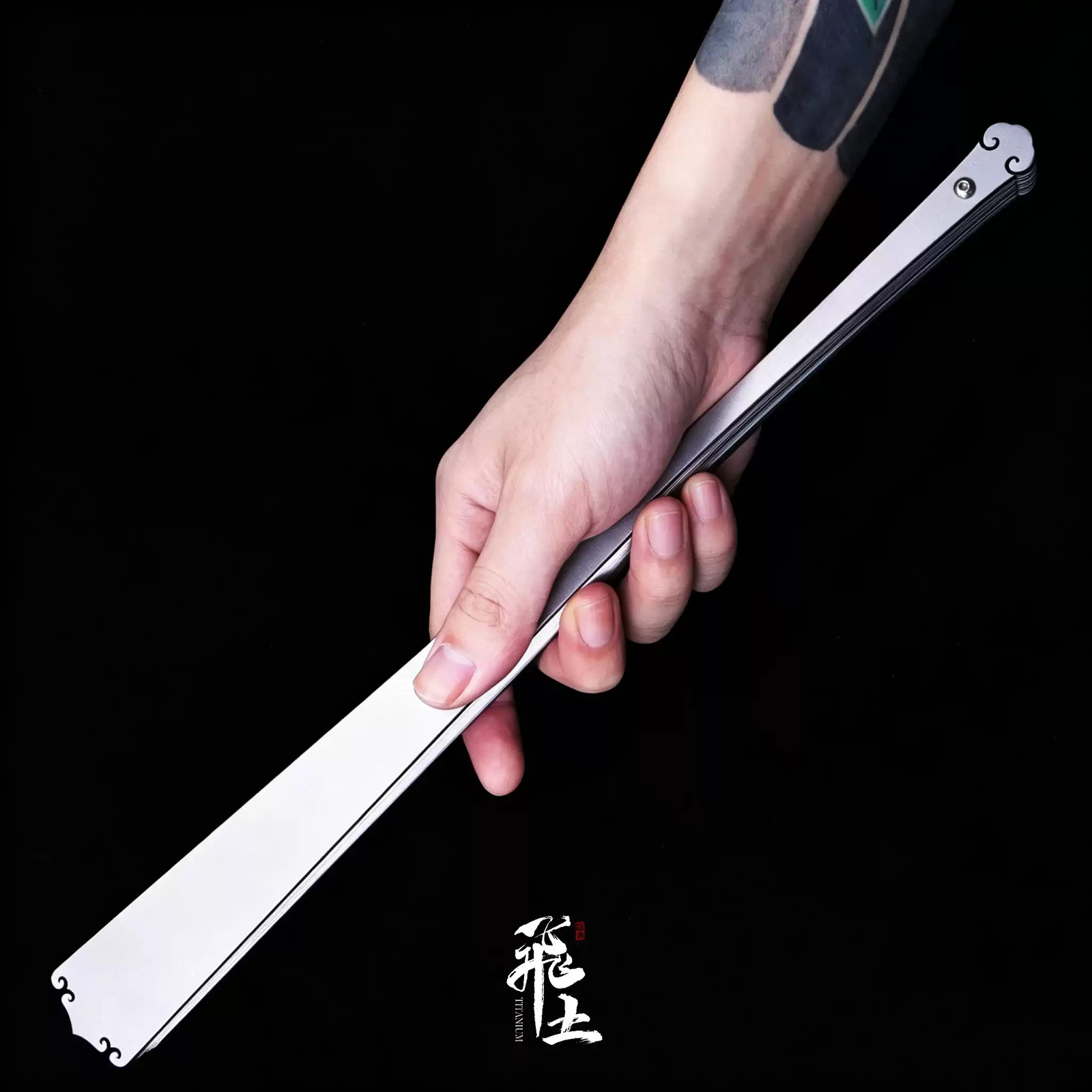 Kung Fu Tai Ji Titanium Alloy Folding Fan Martial Arts Portable Carving Gift