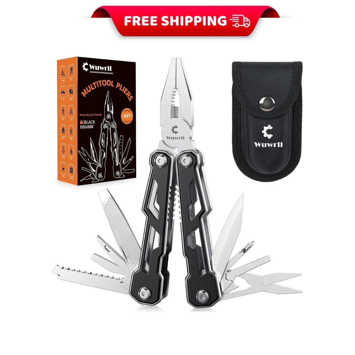 16-in-1 Multitool Pocket Knife – Stainless Steel w/ Pliers, Locking Blade