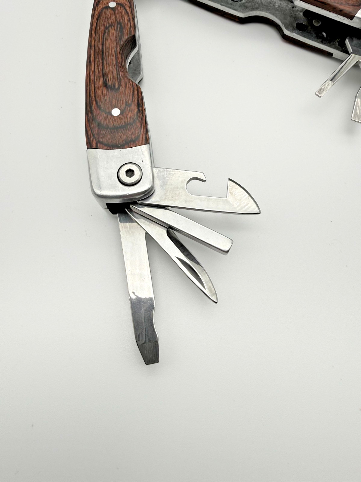 Stainless Steel Multi Tool Pliers Knife Saw Screwdrivers Wood Handle EDC