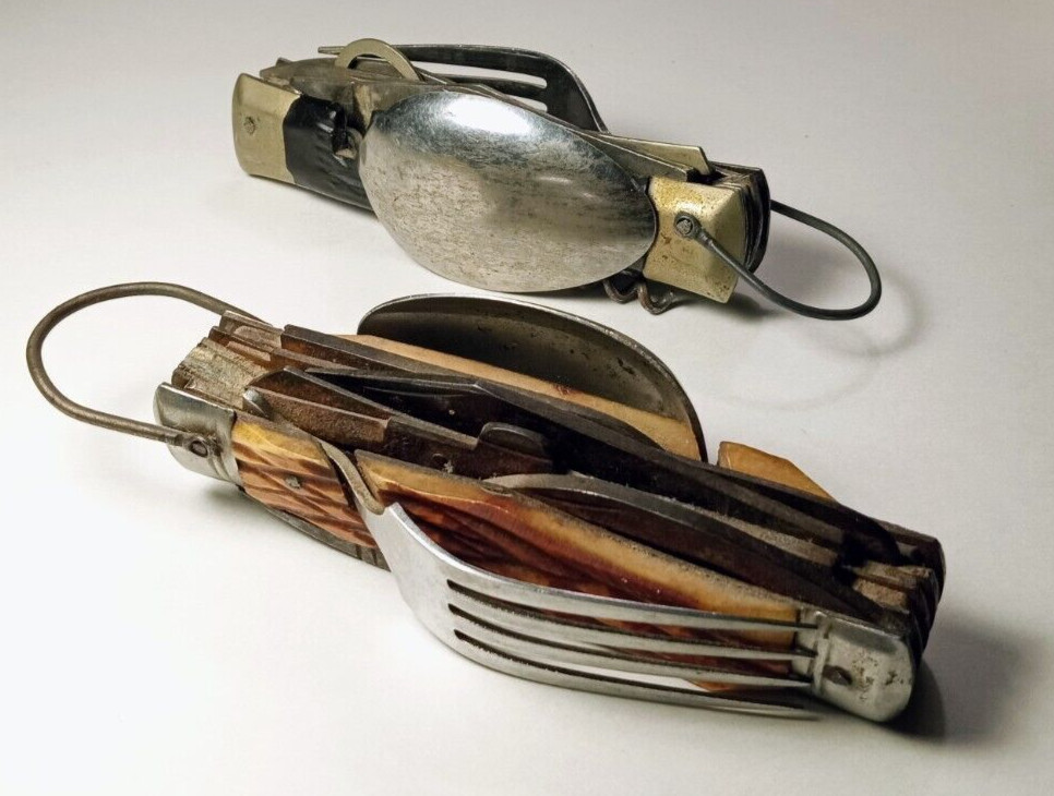 2 Pocket Knives Vintage Japan Multi Tool Fork Spoon Needs Cleaning