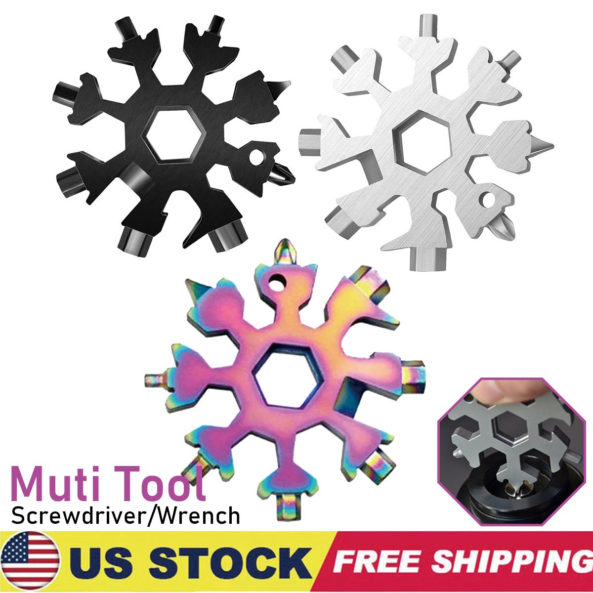 3PC Stainless Steel Snowflake Bottle Opener/Flat Phillips Screwdriver Kit/Wrench