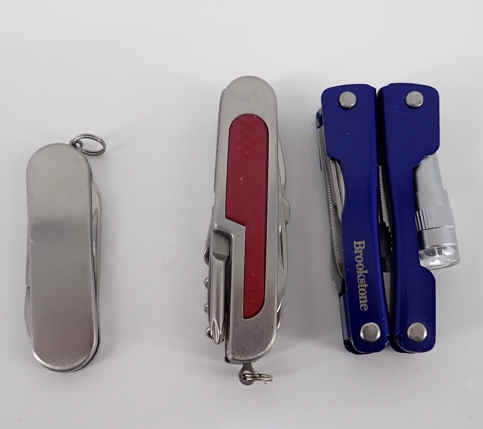 Brookstone Alltrade & Red Asst Set of 3 Pocket Knives Multi Function Tools Light