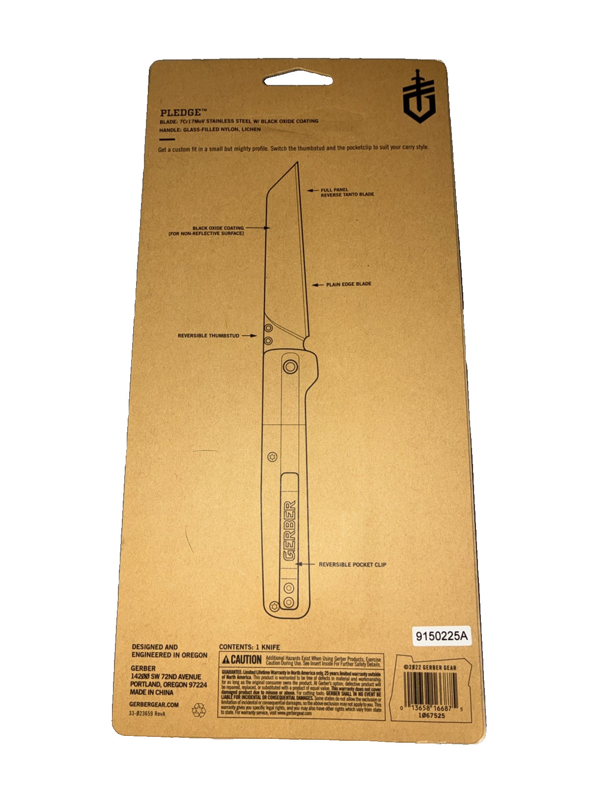 GERBER PLEDGE CLIP FOLDING KNIFE – GREEN HANDLE & BLACK OXIDE COATED BLADE