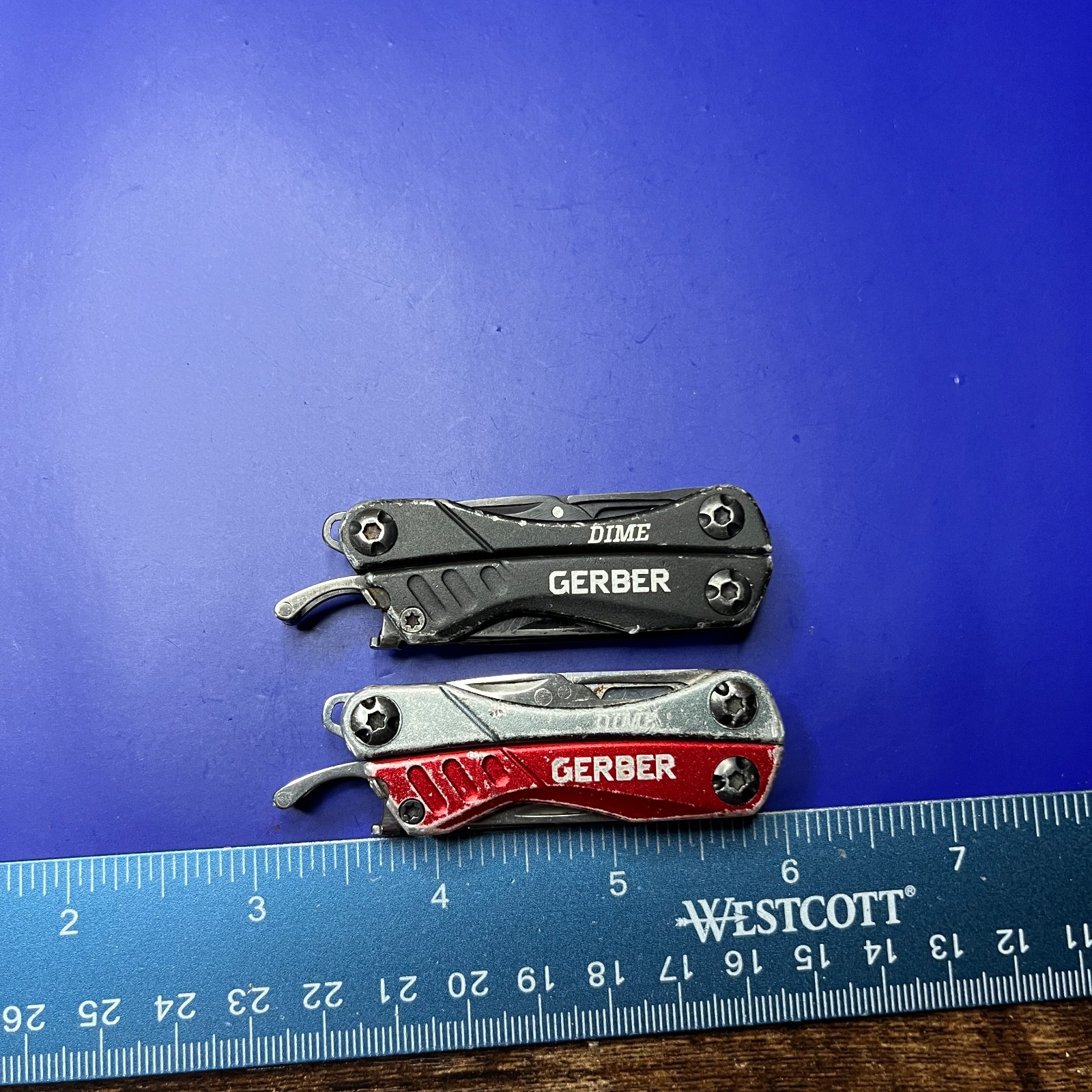 Lot of 2 Gerber Dime Multi-Tools Small Keychain Pliers Knife File Scissors
