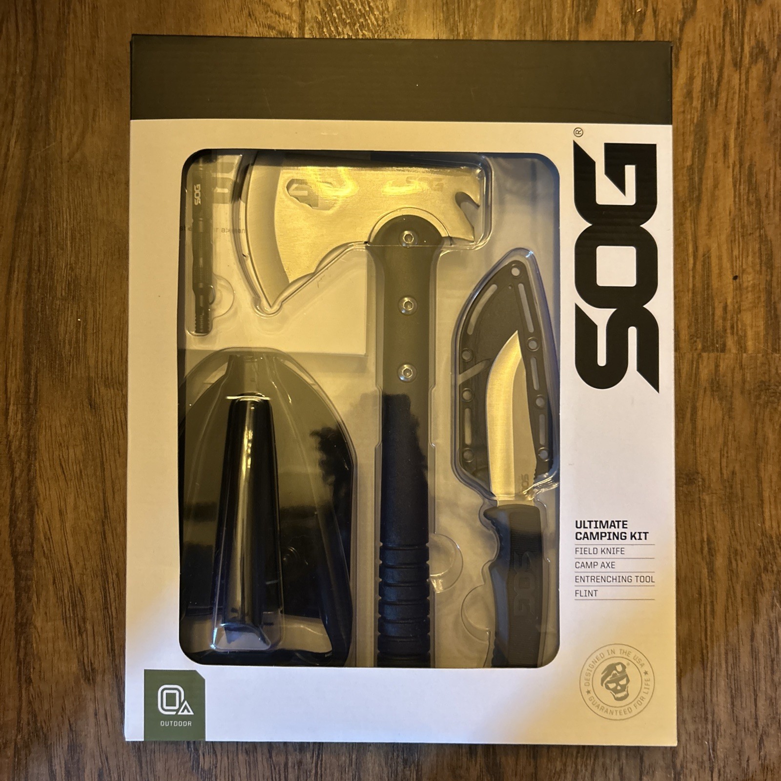 SOG Ultimate Camping Kit • Field Knife, Camp Axe, Flint & Entrenching Tool
