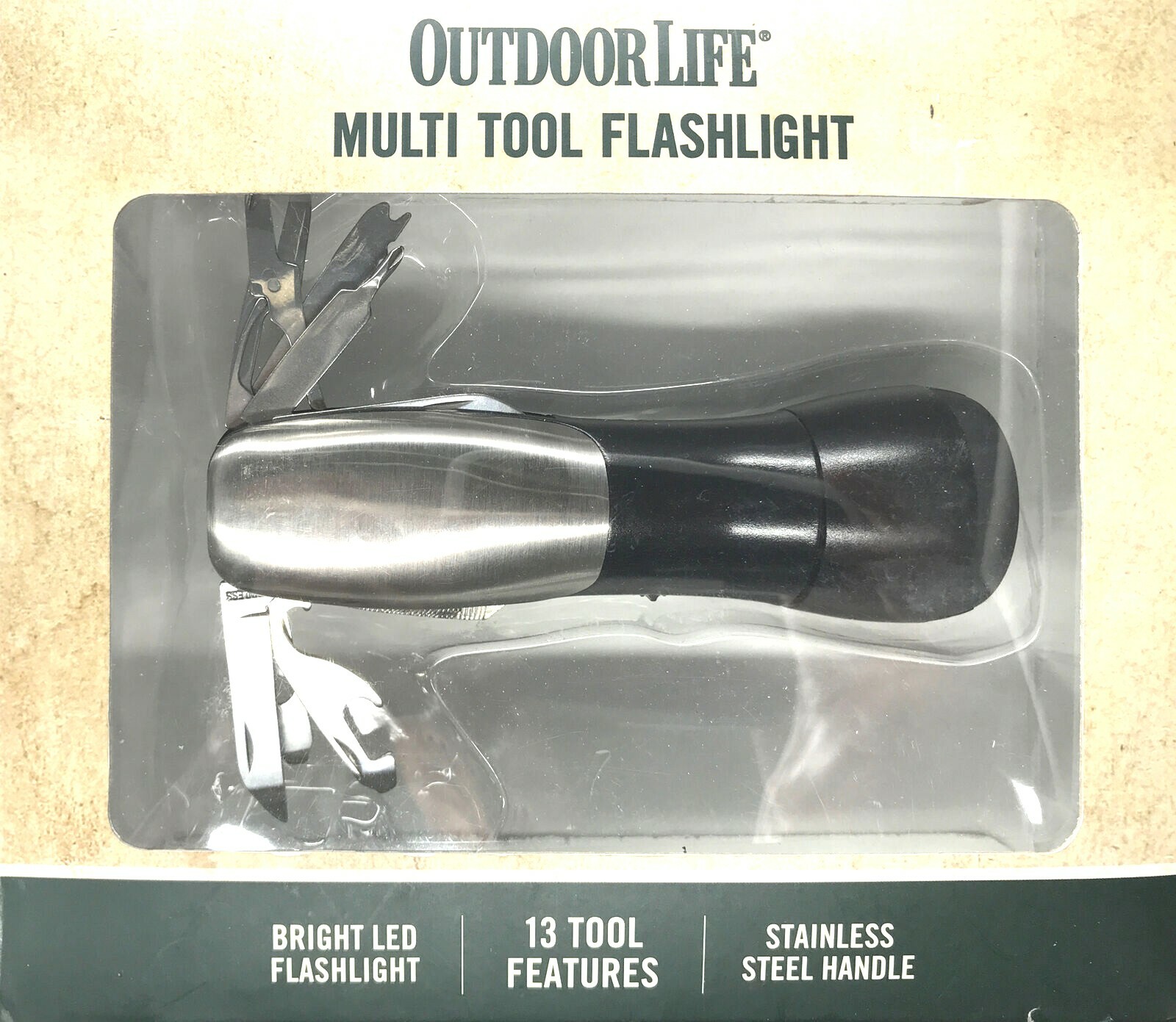 New Outdoor Life 13-Multi Tool / LED Flashlight Stainless Steel Handle