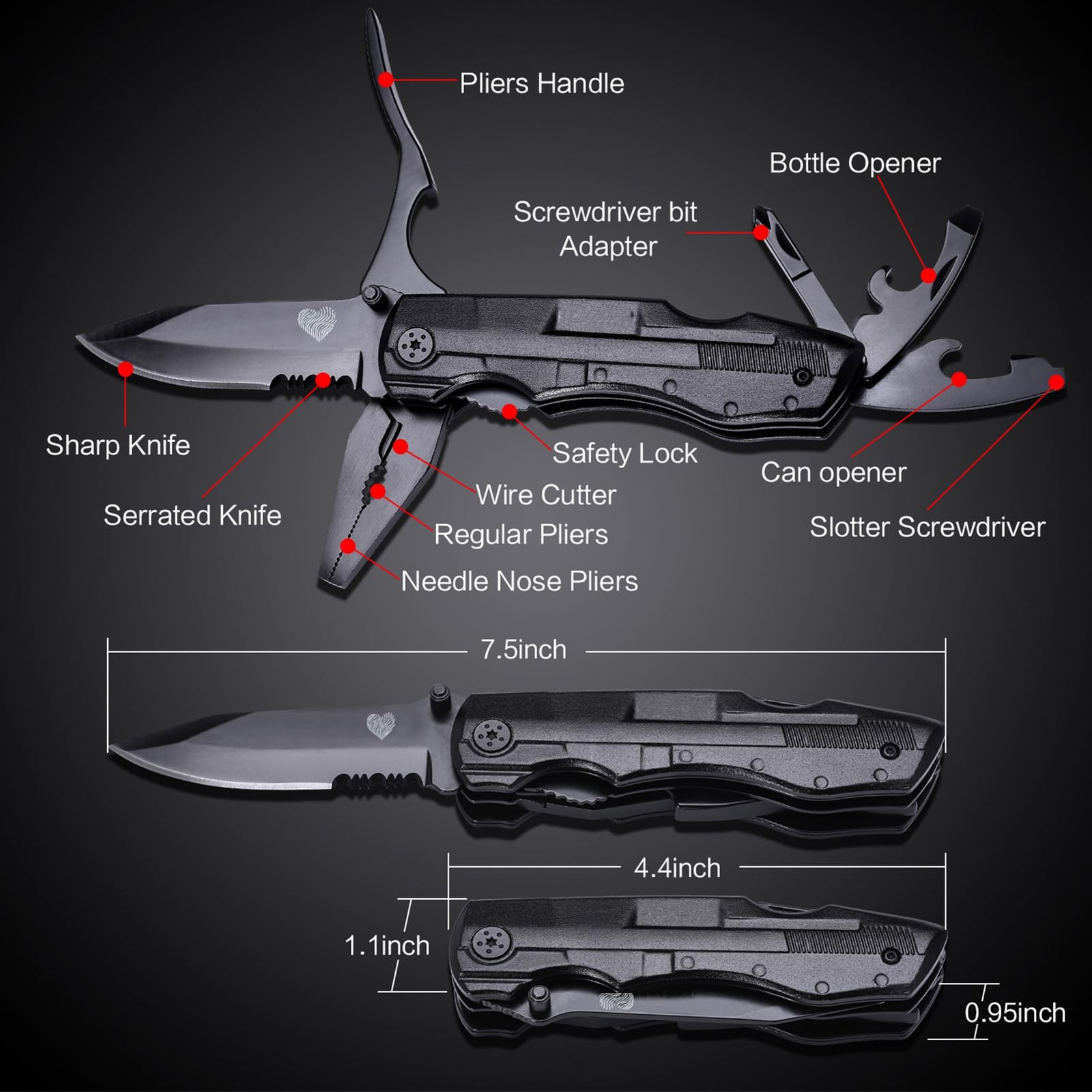 14 in 1 Multitool Pocket Knife for Men, Tactical Multi-Tool Plier with Nylon …