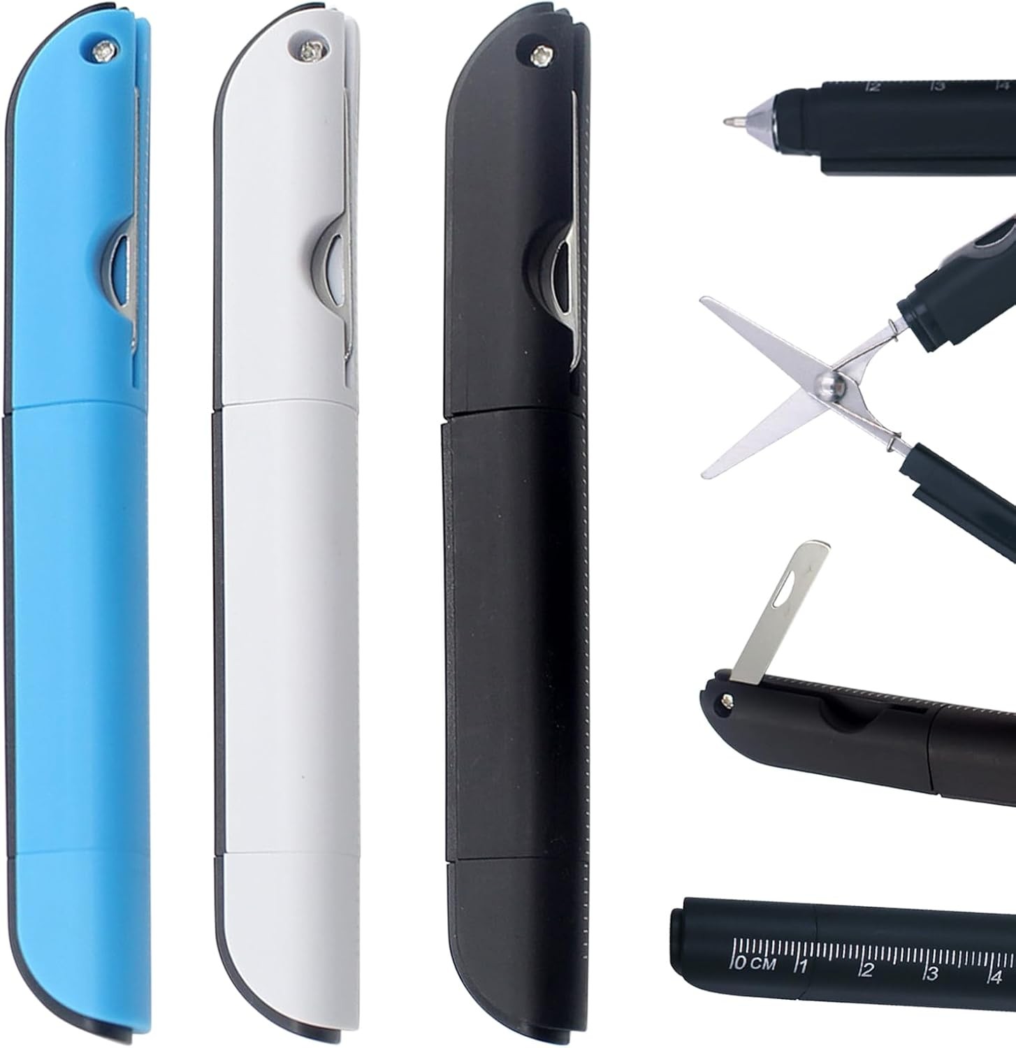 3Pcs Multi-Tool Pen with Scissors, Ruler, and Art Knife – Portable 4 in 1 Utilit
