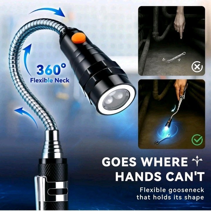 Extendable Magnetic Flashlight with Telescoping Magnet Pickup Tool- Coo