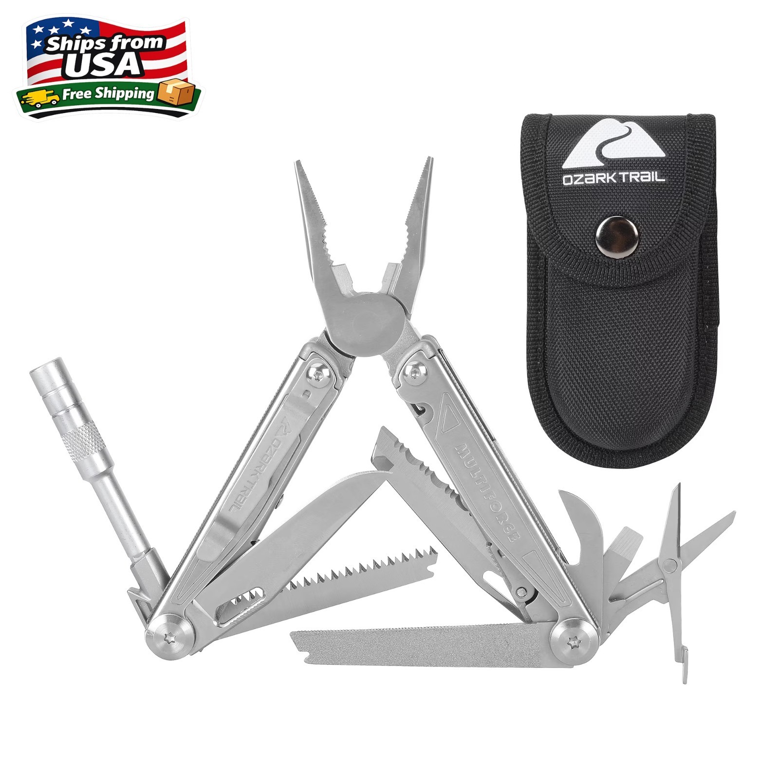 Ozark Trail Multiforce 18-in-1 Premium Multi-Tool, Stainless Steel for Camping &