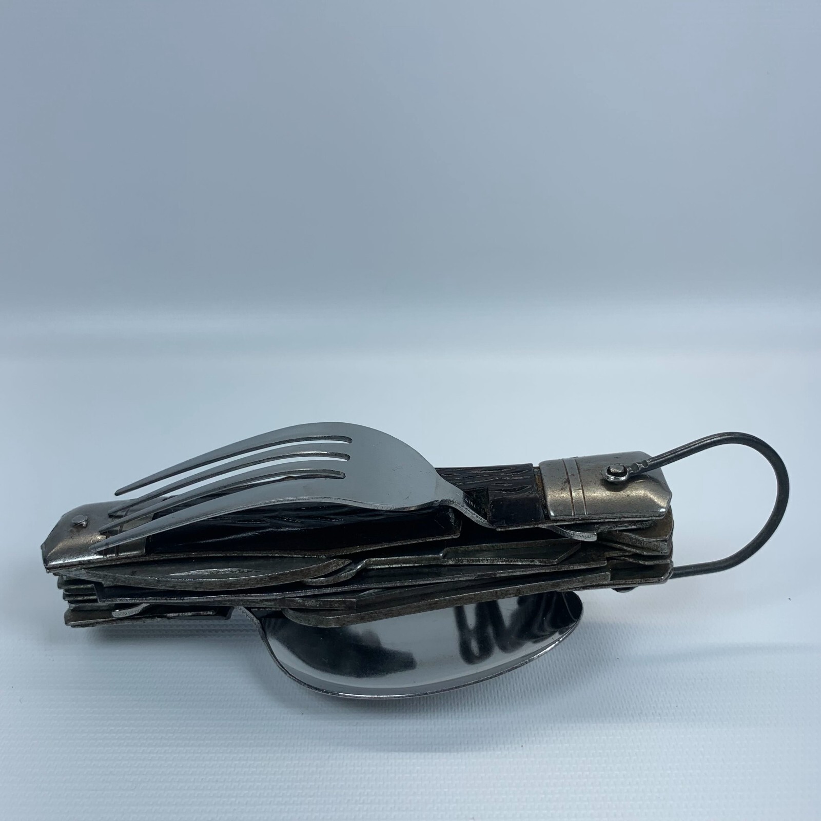 Vintage Pocket Folding Multi Tools Stainless Steel Spoon Fork Cork Screw Knife