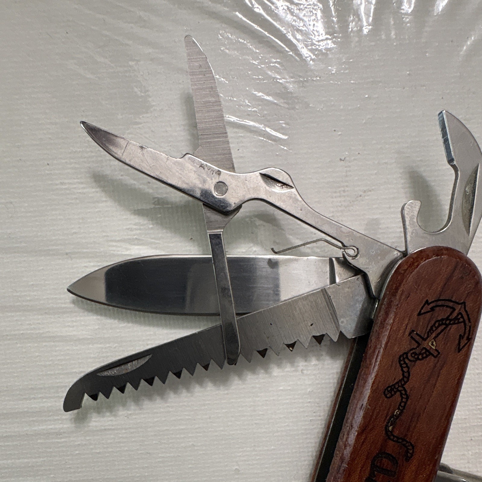 Adam Wood Handle 8-in-1 Multi-Tool Knife Saw Scissors Openers Lanyard SKA13
