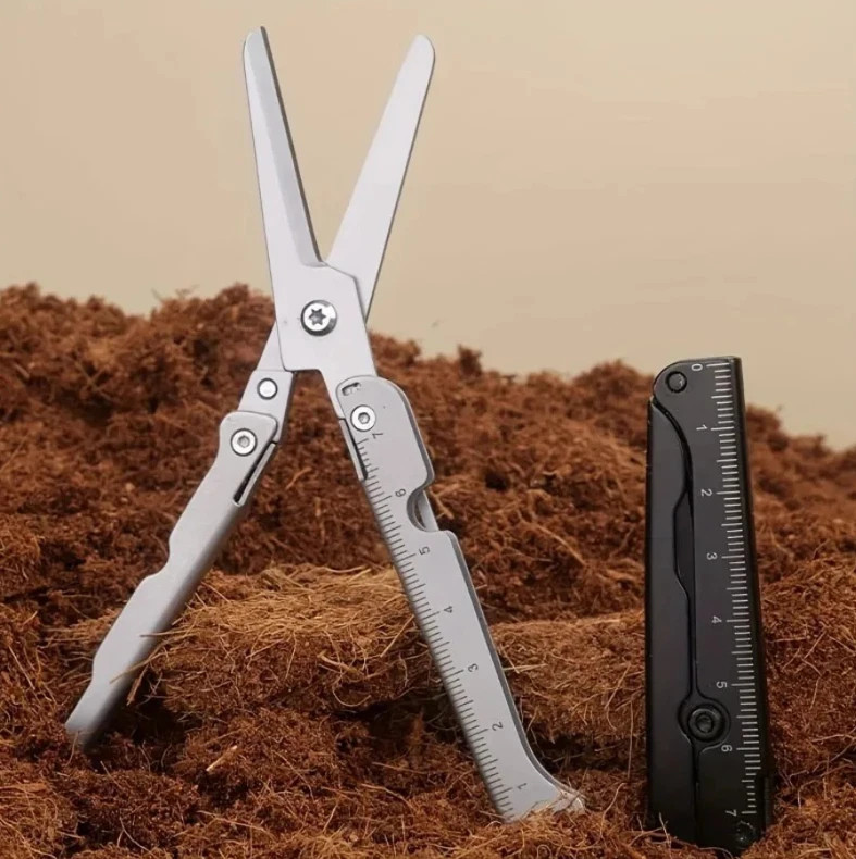 2Pc Folding Stainless Steel Scissors Portable Outdoor Survival tool silver&black