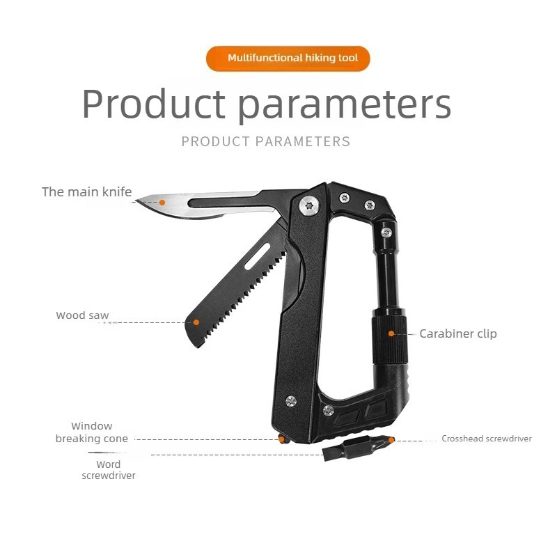 Survival Backpack Camp Knife Carabiner Multitool Multi Tool Keychain Keyring EDC