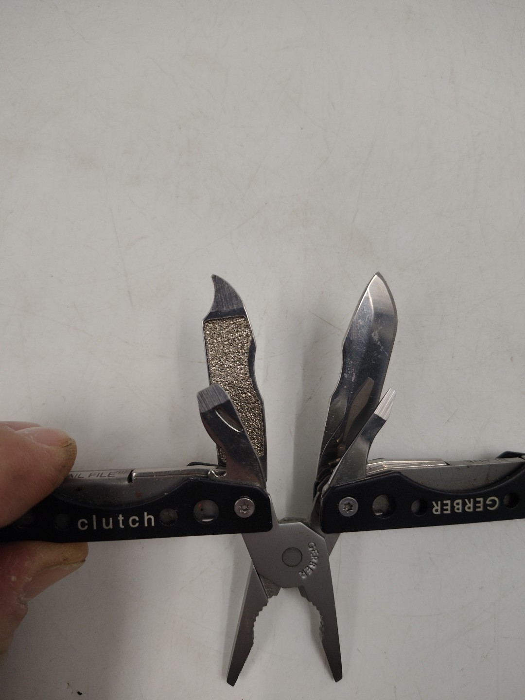 Lot Of 2 Gerber Clutch Multi-Tool Pliers, Knife, File Key Ring & Chipaway Knife