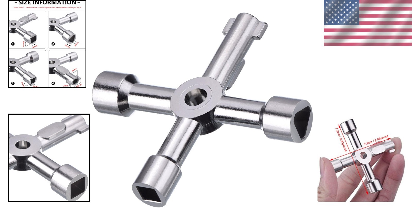 Durable 4-Way Utility Key – Lightweight Zinc Alloy Tool for Cabinets and Valves