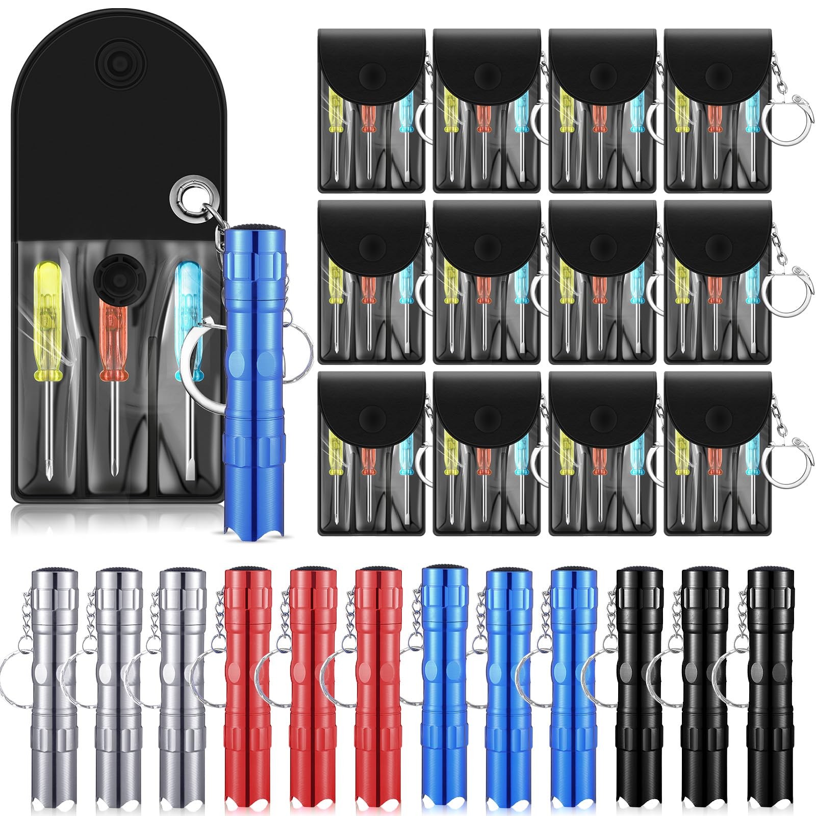 24 Pcs Mini Screwdriver Keychains LED Flashlights Keychain Set Adult Pinata S…