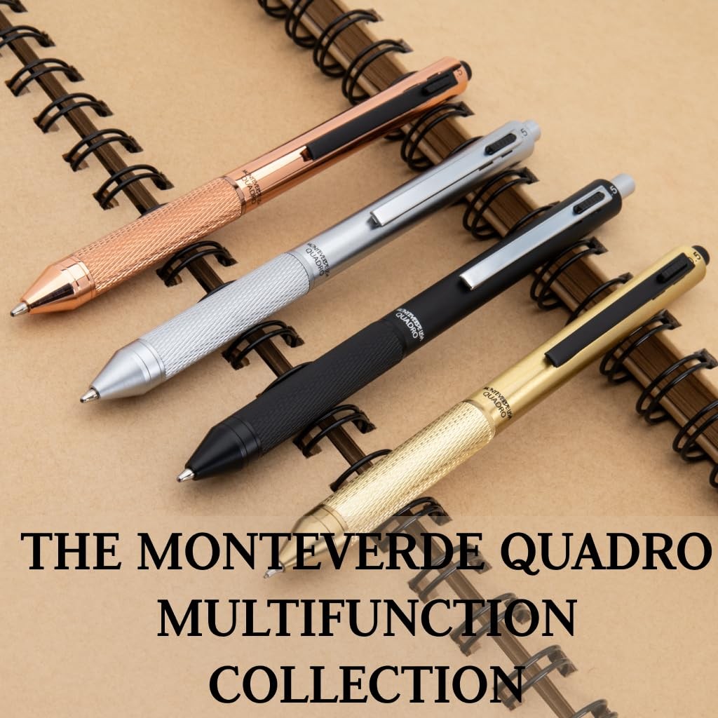 Monteverde USA Quadro 4-in-1 Multifunction Pen – Silver Finish – 3 Ballpoint …