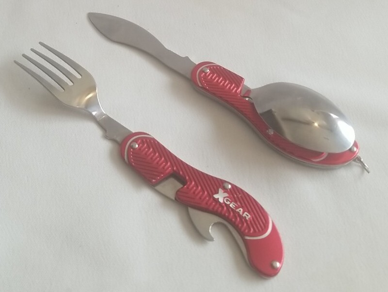 3 in 1 Foldable Camping Hiking Picnic Cutlery Fork Spoon Bottle Opener 2 Pieces