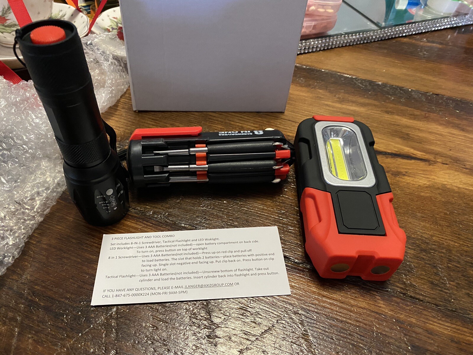3 Piece Set 8in1 Screwdriver, Flashlight and Tactical Light NEW