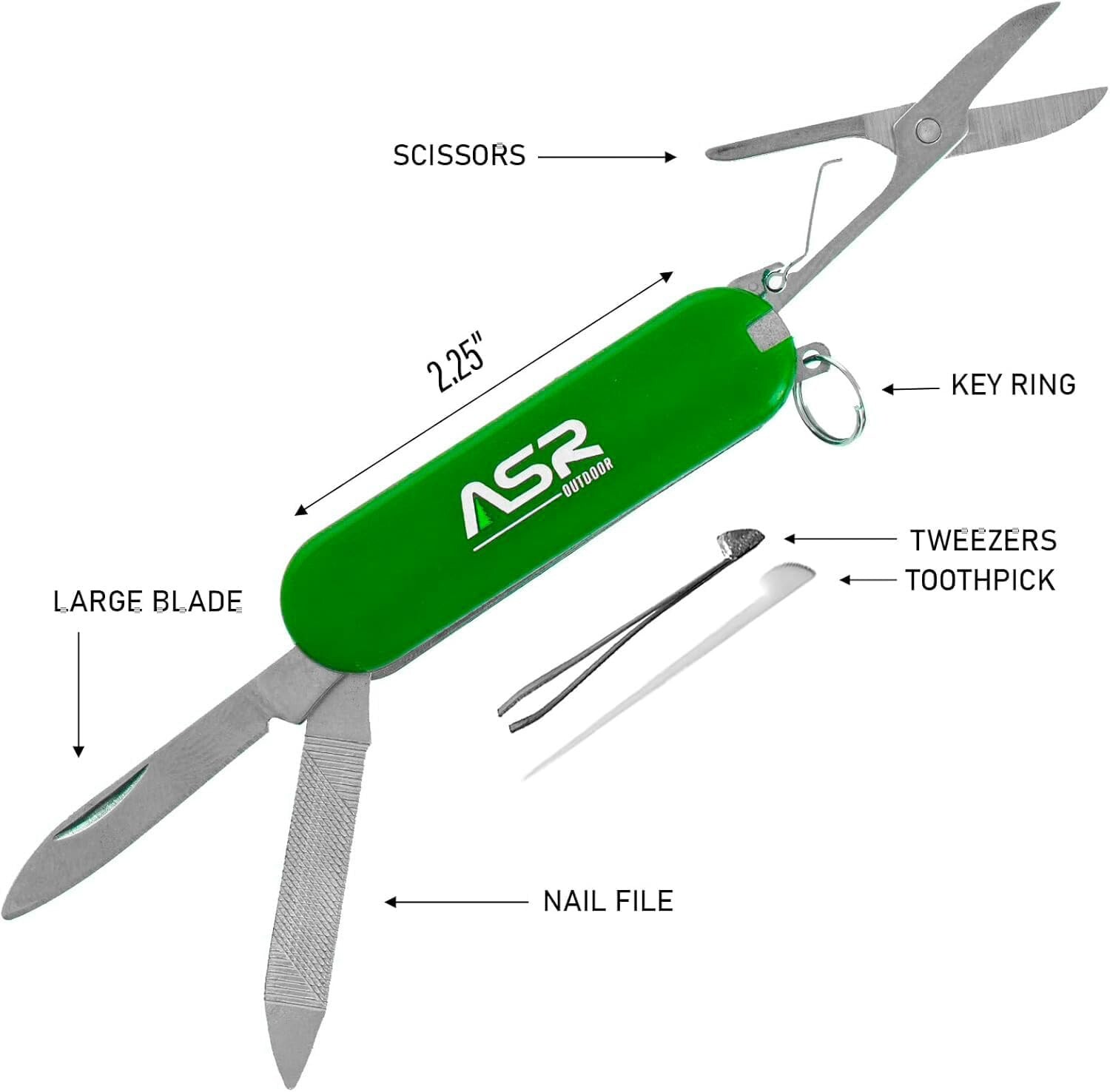 ASR Outdoor Mini EDC Small Pocket Knife Multi Tool – LOGO Green